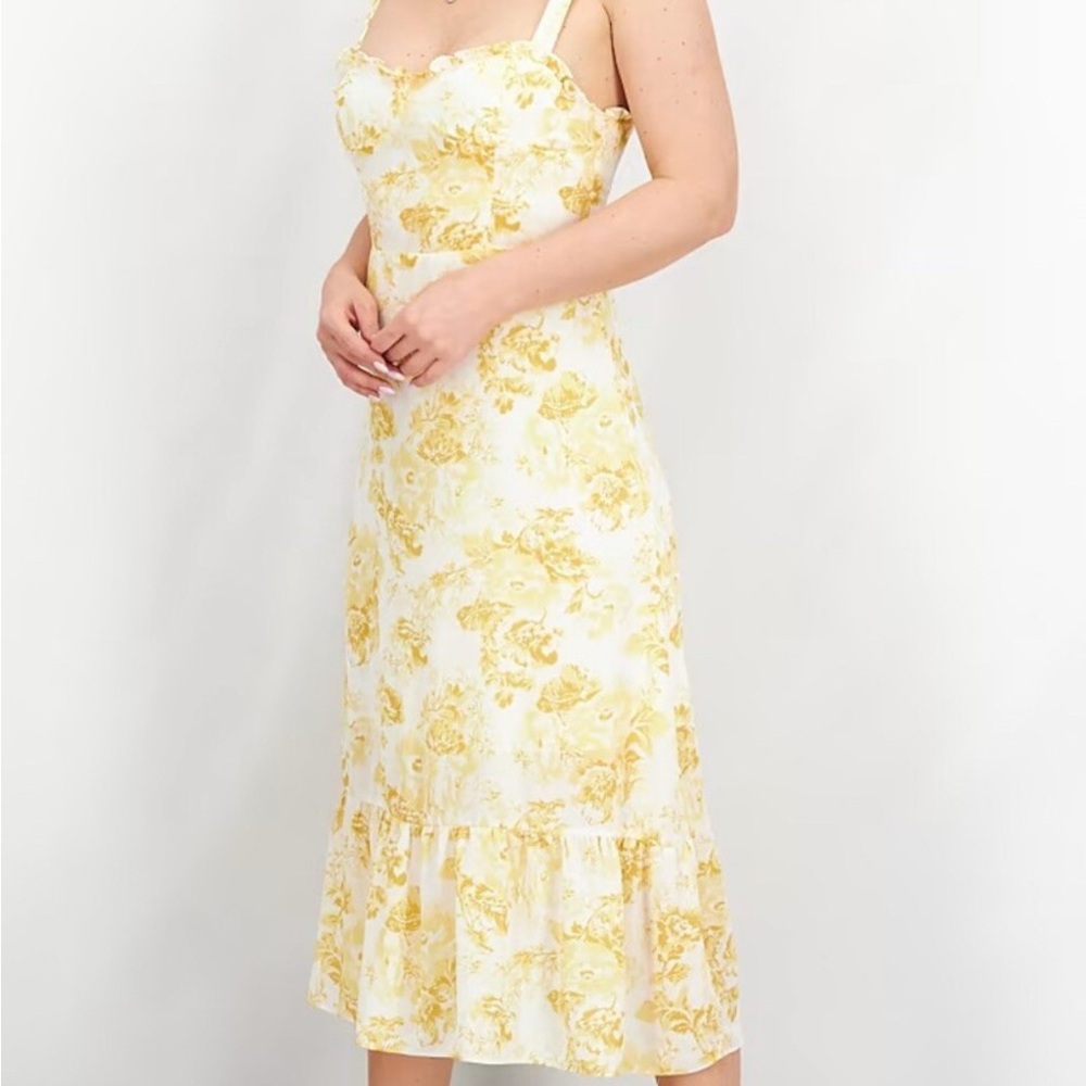 Aqua Yellow and White Floral Midi Dress